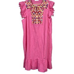 KIRUNDO Women's L Floral Embroidered‎ Ruffle Shift Flowy Boho Mini Dress Mexican